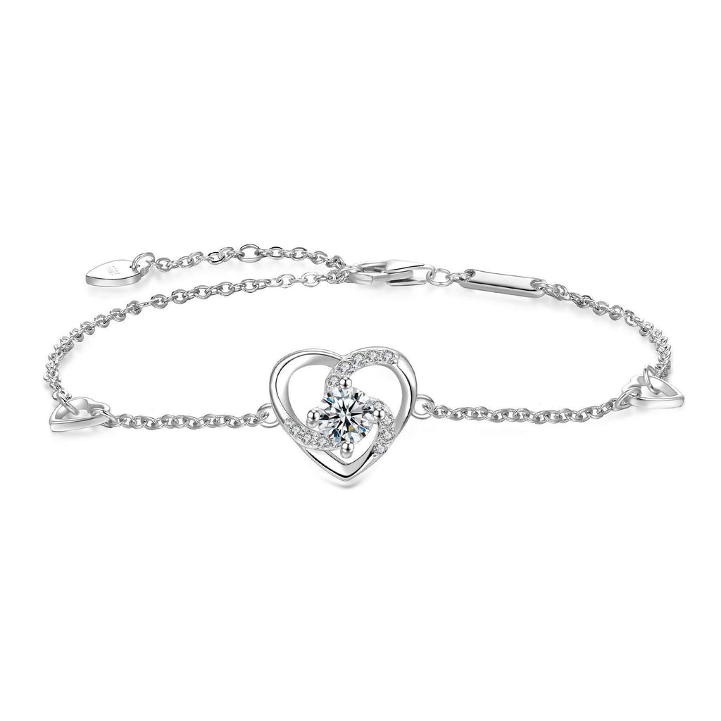 [Australia] - Women Heart Bracelet 925 Sterling Silver Sparkling 5A Cubic Zirconia Love Charm Adjustable Bracelets for Women 
