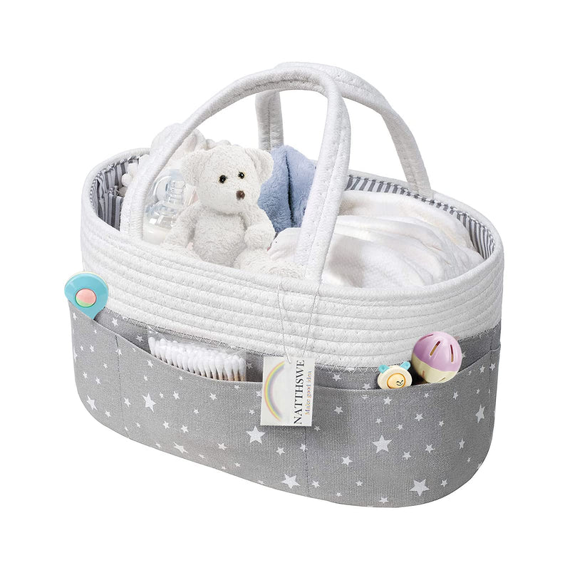 [Australia] - NATTHSWE Nappy Caddy Organiser, Baby Essentials for Newborn Portable Baby Caddy Grey Changing Basket with Side Pockets Girl Boy Shower Gifts 