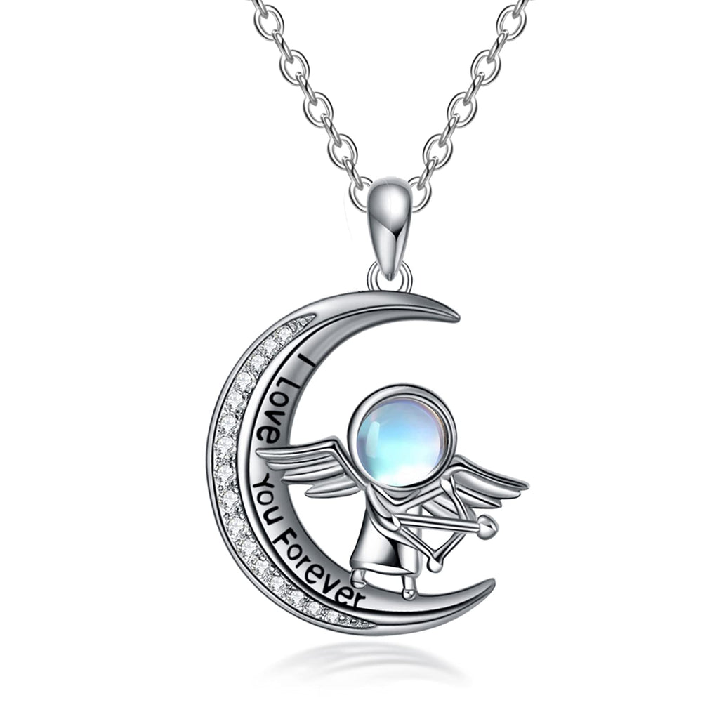 [Australia] - URONE Moon Gifts Pendant Necklace for women Sterling Silver Cupid Love God Jewellery with Moonstone Angel Gifts for Wife Mum Girlfriend 