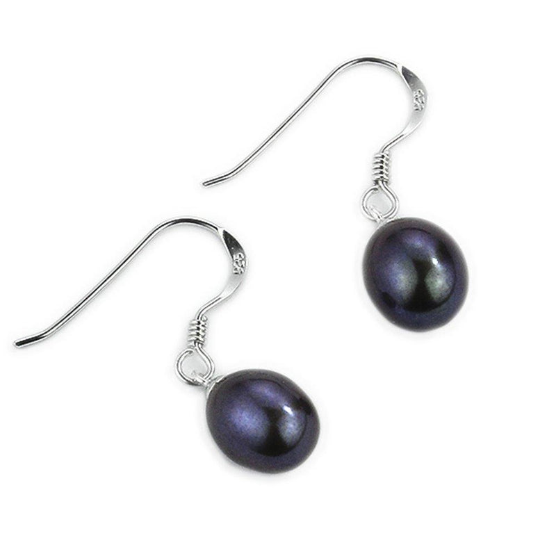 [Australia] - Jo & Co. 8.5- 9 mm Freshwater Cultured Pearl Earrings, With 925 Sterling Silver Fittings, Good Lustre, Drop Earrings for Pierced Ears, Contemporary Packaging. Some Variation in Colour Tone May Occur as Pearls are Natural Products Peacock Black 