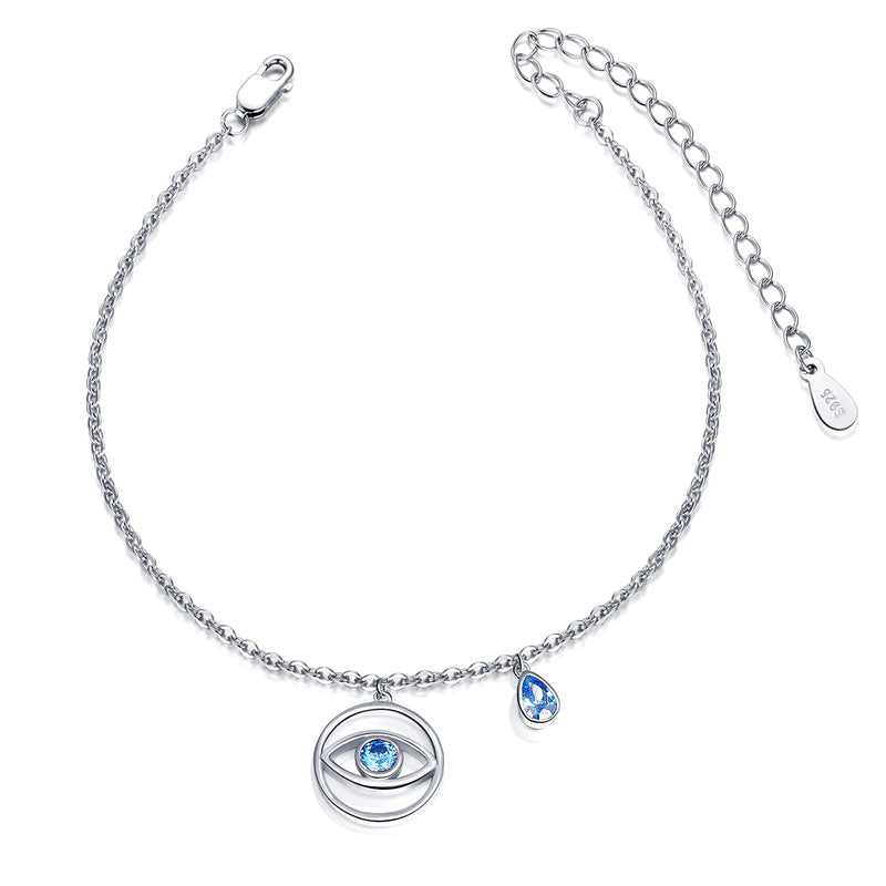 [Australia] - KINGWHYTE 925 Sterling Silver Evil Eye Bracelet with Blue Cubic Zirconia Adjustable Bracelets Charm Jewellery Gifts for Women Girls 