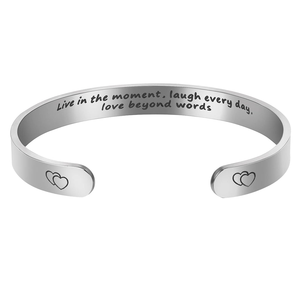 [Australia] - RosewineC Personalized Inspirational Bracelets for Women Gift for Friend Sisters Engraved Cuff Bangle Birthday Jewelry Bracelets Encouragement Birthday Gifts, Live in The Moment Laugh Every Day Love 