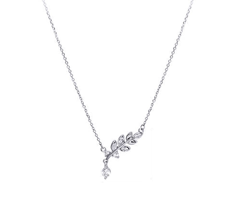 [Australia] - CZ Olive Leaf Pendant Necklace for Women Girls 925 Sterling Silver Cubic Zirconia Crystal Leaves Branch Charm Chain Choker Necklaces Dainty Elegant Birthday Wedding 