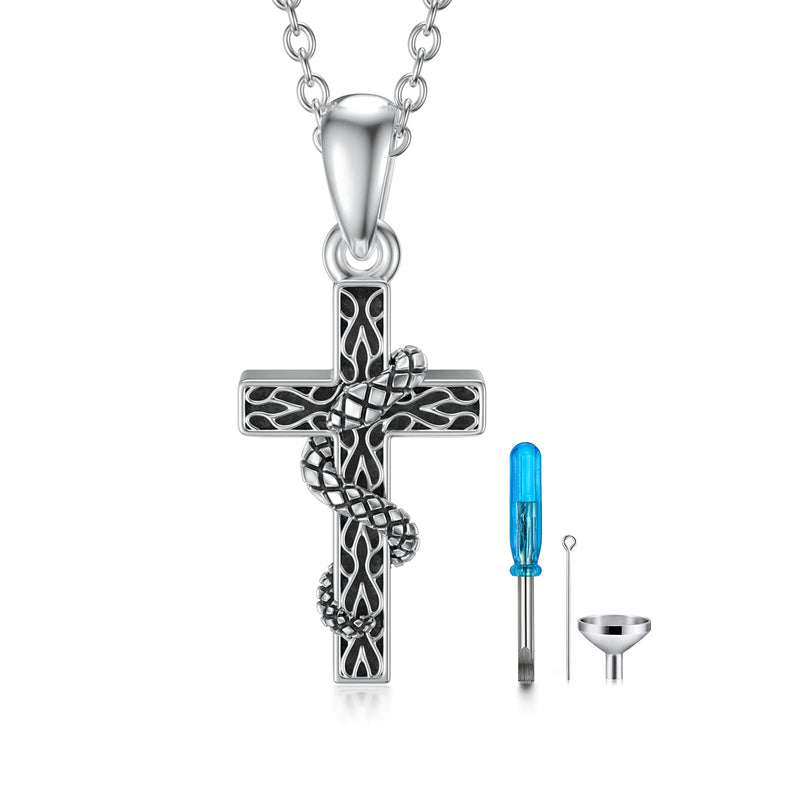 [Australia] - VENACOLY Urn Necklace Sterling Silver Cross Snake Cremation Jewellery for Ashes Keepsake Memorial Gifts for Women 