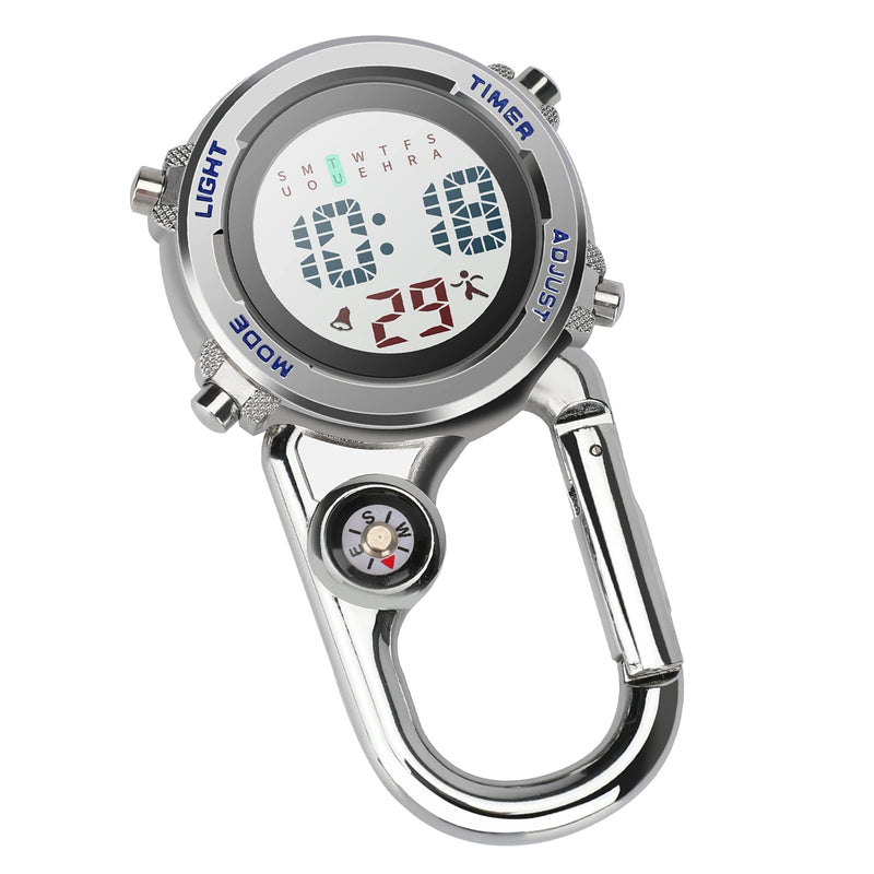 [Australia] - Aceshop Carabiner Watch Digital Clip on Quartz Watch Multifunctional Carabiner FOB Watch Luminous Face Compass Carabiner Watch with Compass for Doctors Nurses Paramedics Chefs Sport Unisex Blue 