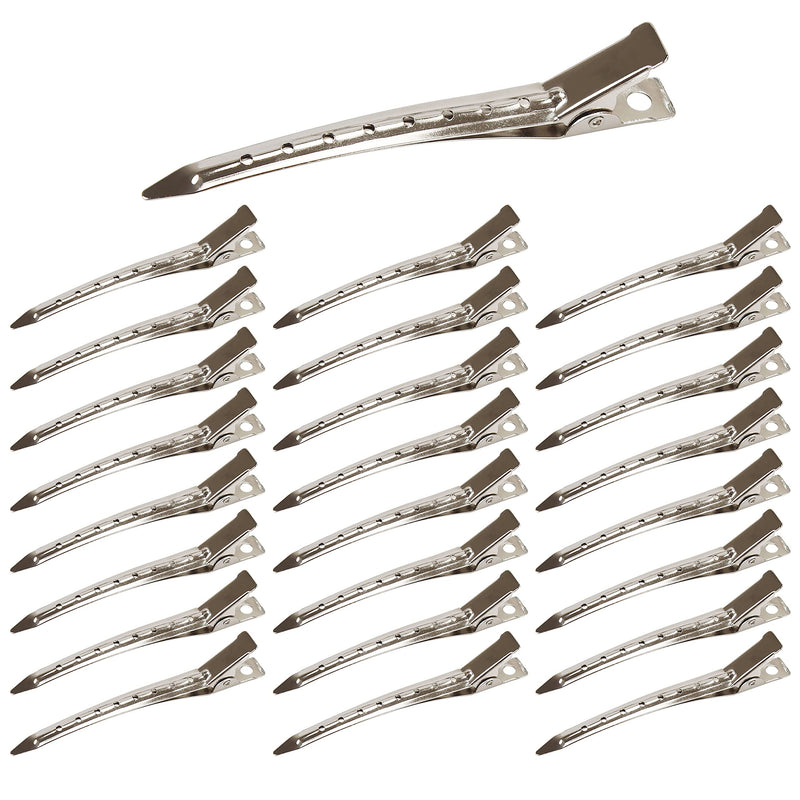 [Australia] - Beayuer 25 Pieces Duck Bill Hair Clips, 3.5 Inch Rustproof Metal Alligator Curl Clips with Holes for Hair Styling, Hair Coloring, Thick Hair Sectioning, Salon, Bows DIY, Silver (25 Pcs, Silver) 25 Count (Pack of 1) 