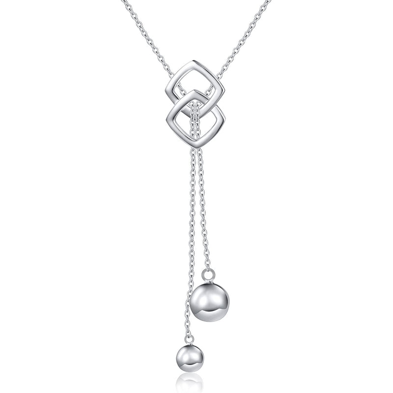 [Australia] - Sterling Silver Layered Necklaces Double Layered Long Chain Y Clavicle Bead Bar Dot Vertical Necklace HOOHWE Two beads 