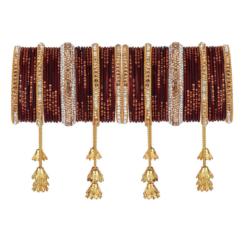 [Australia] - Efulgenz Indian Bangle Set Boho Antique Oxidized Indian Jewellery Rhinestone Crystal Metal Bracelet Bangle Set Maroon 2.5 Inches 