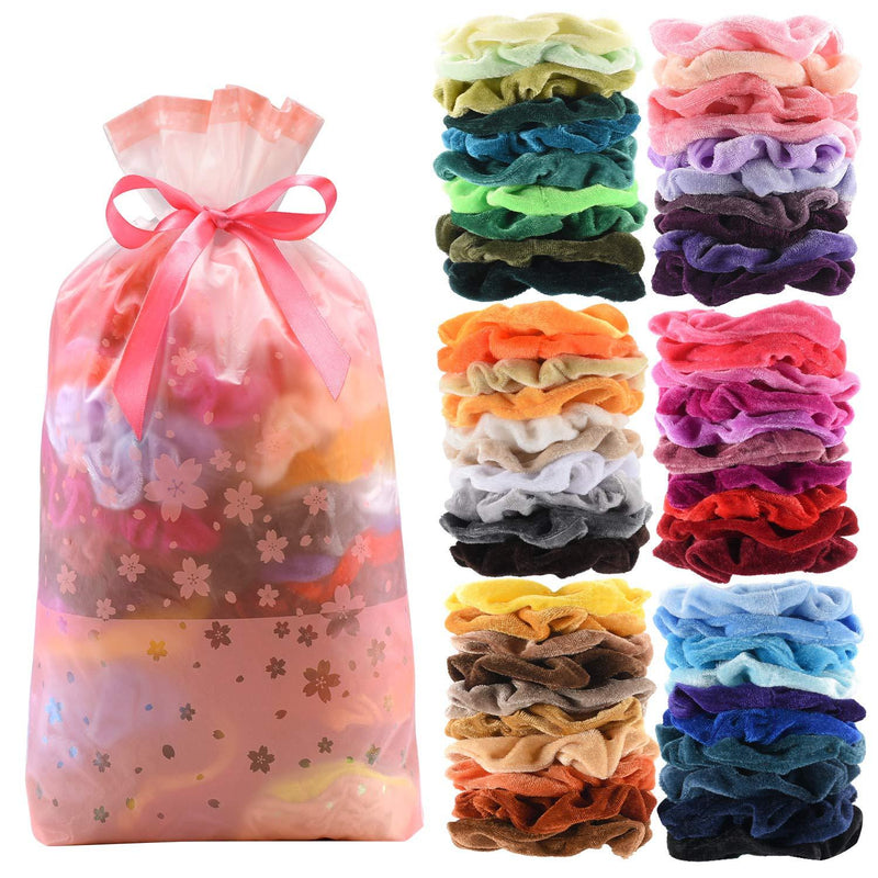 [Australia] - 60 Pcs Premium Velvet Hair Scrunchies Hair Bands for Women or Girls Hair Accessories with Gift Bag,Great Gift for Holiday Seasons 