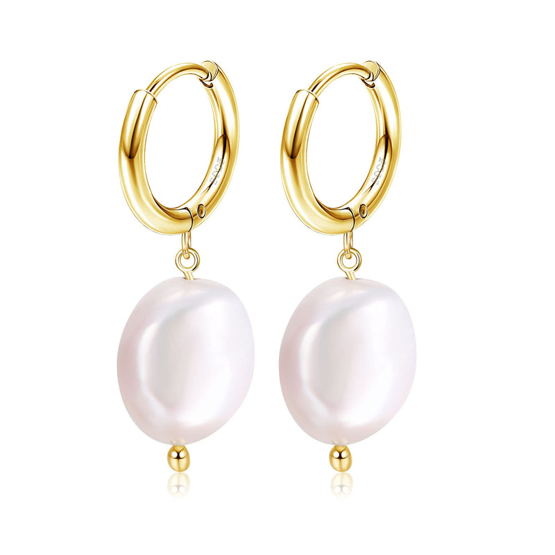 [Australia] - LOLIAS Pearl Hoop Earrings For Women 925 Sterling Silver AAA Freshwater Cultured Pearl Drop Dangle Earring Jewellery Gold 