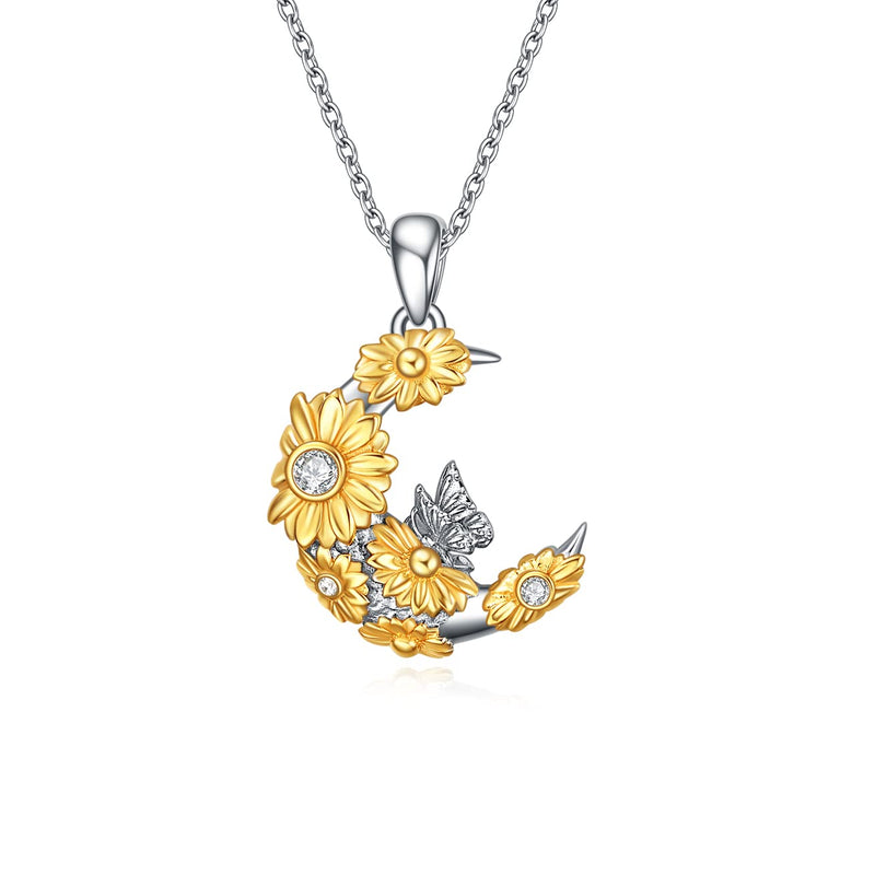 [Australia] - VENACOLY Moon Necklace Sterling Silver Sunflower with Butterfly Necklace Sunflower Jewellery Birthday Gifts for Mum Grandma Wife 