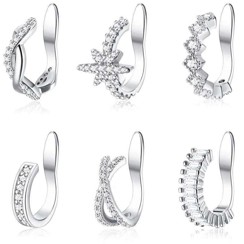 [Australia] - Milacolato 6 pcs Ear Cuff Set Dainty Helix Cartilage Cuff Earrings Sparkling Non-Piercing Adjustable Huggie Ear Cuff for Women Teen Girls Wrap Clip On Earrings Silver 
