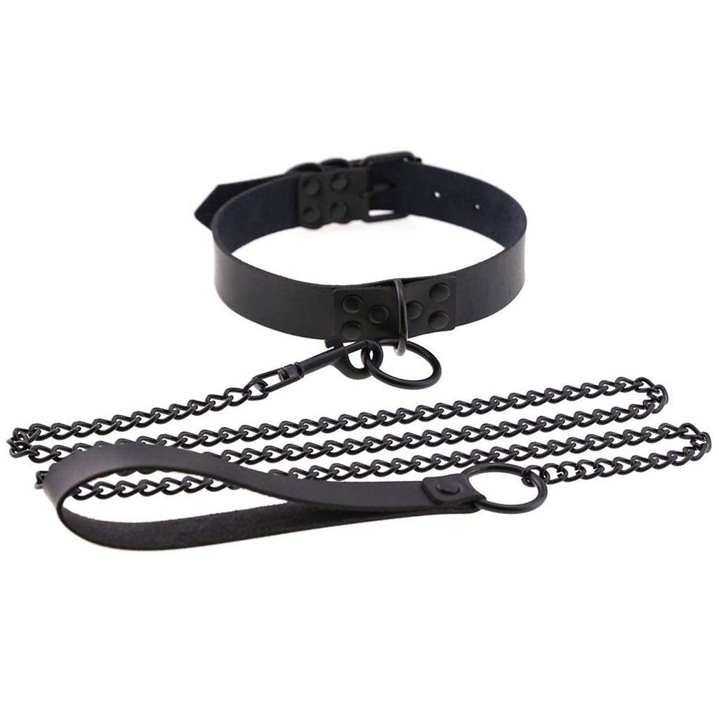 [Australia] - PU Leather Punk Choker Necklace, Sexy Goth Collar Belts Harness with Leash Black 