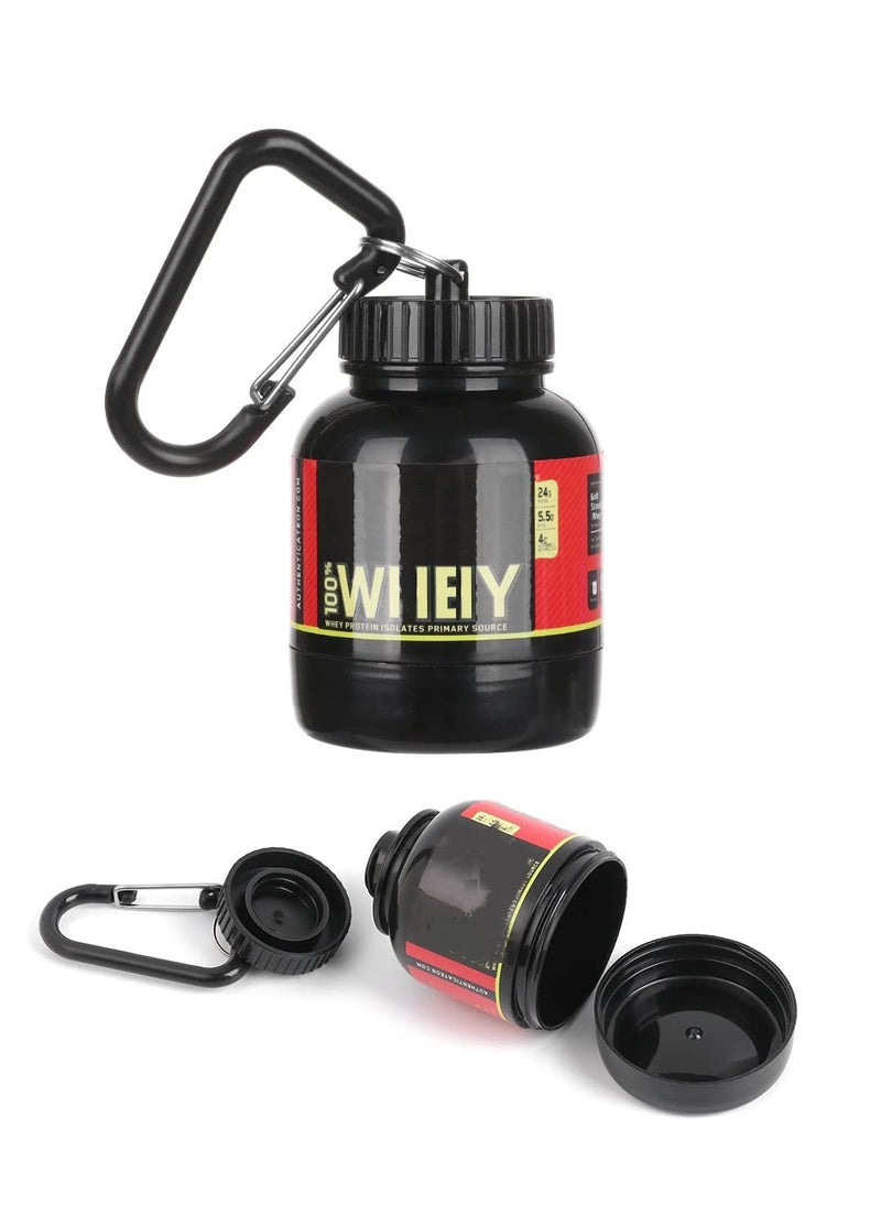 [Australia] - Omana Protein Powder Storage Container, Portable Supplement Powder Container with Funnel & Keychain for Travel Gym Workout Fitness, 100 ml, 30g, Black 