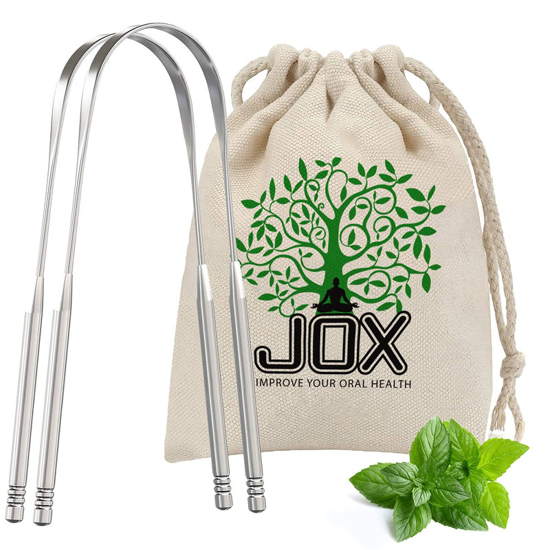 [Australia] - JOX Tongue Scraper Naturally Anti-Microbial - 100% Stainless Steel Tongue scrapers Tongue Care Tool Best Metal Tongue Cleaner and Bad Breath for Adults Oral Hygiene Includes 1 Cotton Bag (2) 2 