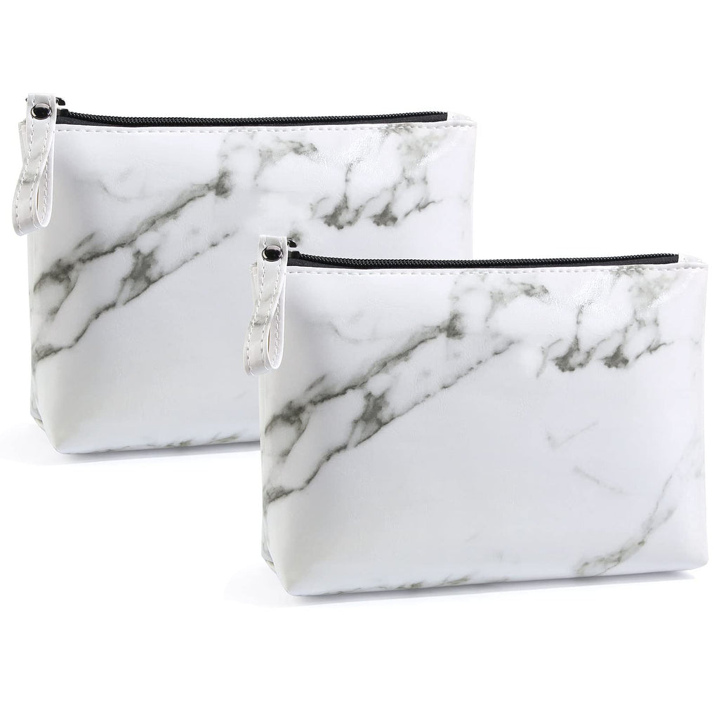 [Australia] - Small Makeup Bag for Purse MAANGE 2 Pcs Travel Cosmetic Bag Portable Small Makeup Pouch Waterproof PU Leather Make up Bag with Handle Cute Versatile Zipper Pouch for Women Girls (Marble*2) 2 Marbles 