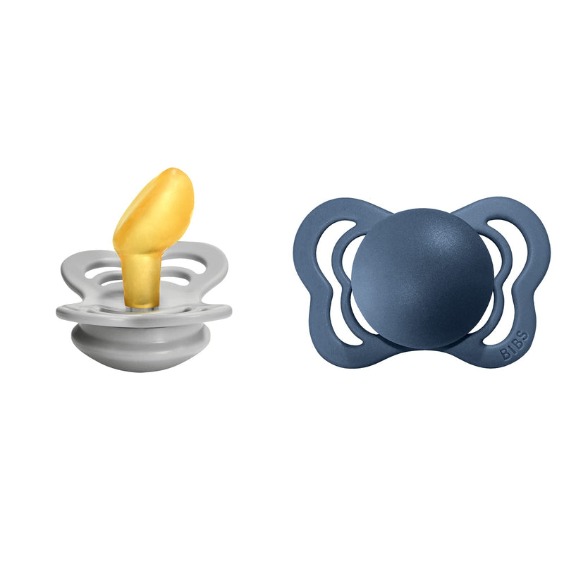 [Australia] - BIBS Couture Soother 2-Pack, BPA Free Dummy Pacifier, Anatomical Nipple. Natural Rubber Latex, Size 1 (0-6 Months), Cloud / Steel Blue Size 1 (Pack of 2) 