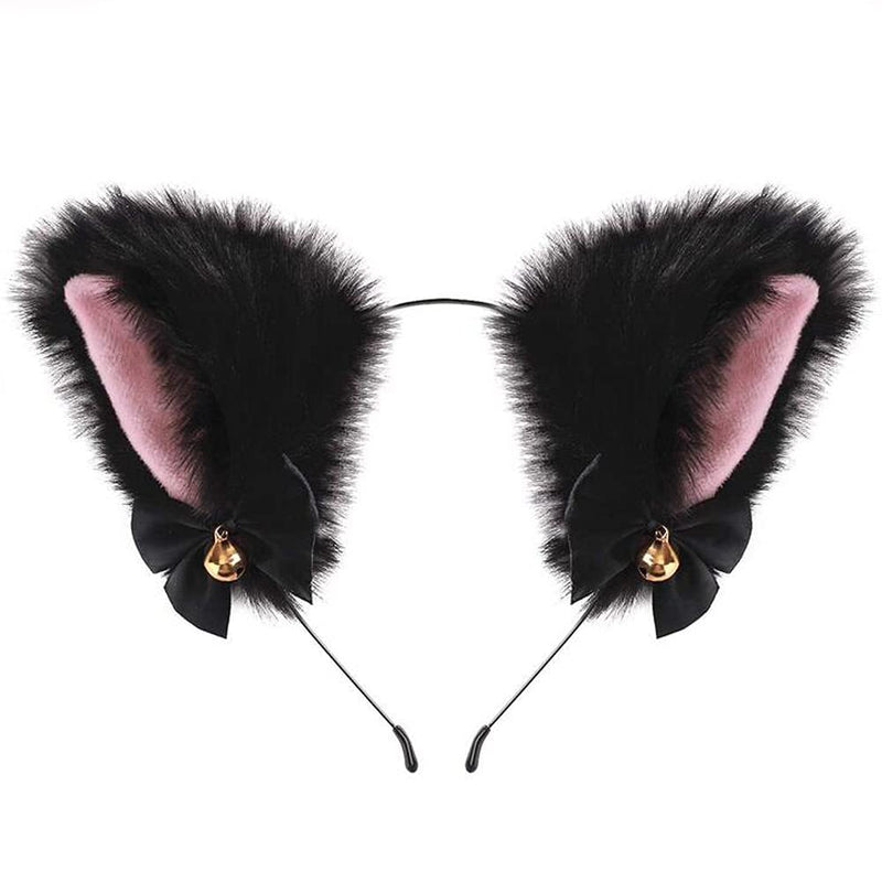 [Australia] - Cat Ear Headband with Bells Cosplay Makeup Girls Cat Ears Headwear for Costume Party Halloween Xmas Thanksgiving Party ( Black) 