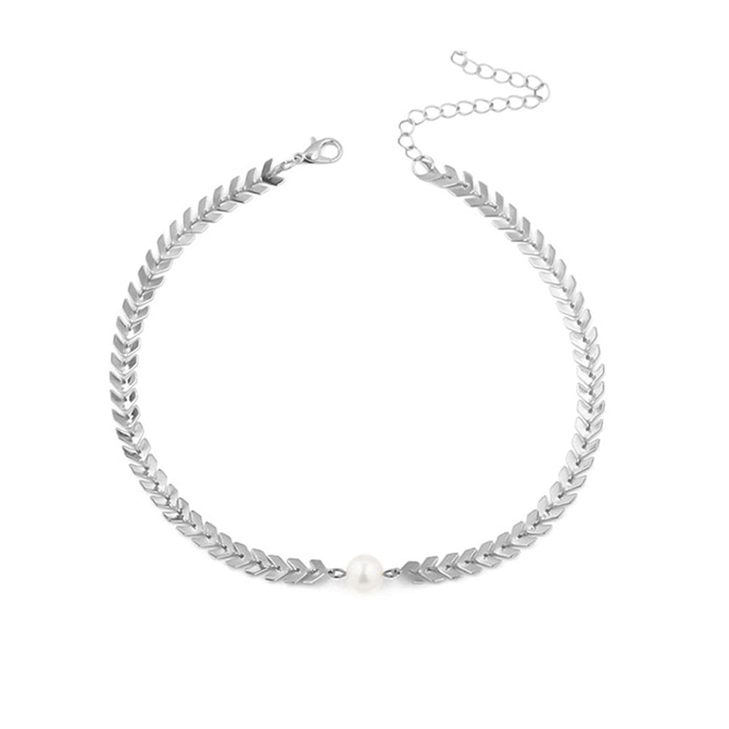 [Australia] - Sttiafay Pearl Choker Necklace Clavicle Chain Strand Necklace Jewelry for Women and Girls (Silver) Silver 