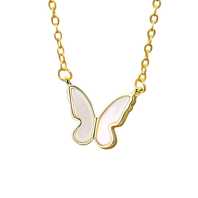 [Australia] - Chengxun Butterfly Pendant Necklace Inlaid White Mother Shell Delicate Clavicle Chain Necklace Jewelry Gifts for Girls Women 