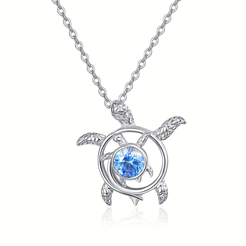 [Australia] - Turtle Necklace 925 Sterling Silver Sea Turtle Jewellery Gifts Tortoise Cubic Zirconia Pendant Animal Necklaces Jewellery for Women Girls A-blue turtle necklace 