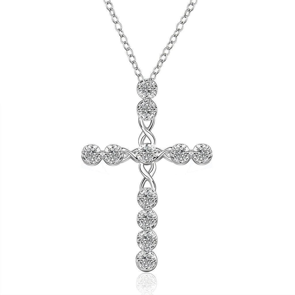 [Australia] - Emibele Cross Necklace, Solid Classic Faith Cross Pendant Necklace for Women Simple Dainty Necklace CZ Cross Crucifix Pendant Necklace Anniversary Mothers Day Jewelry Gifts for Her, Silver 