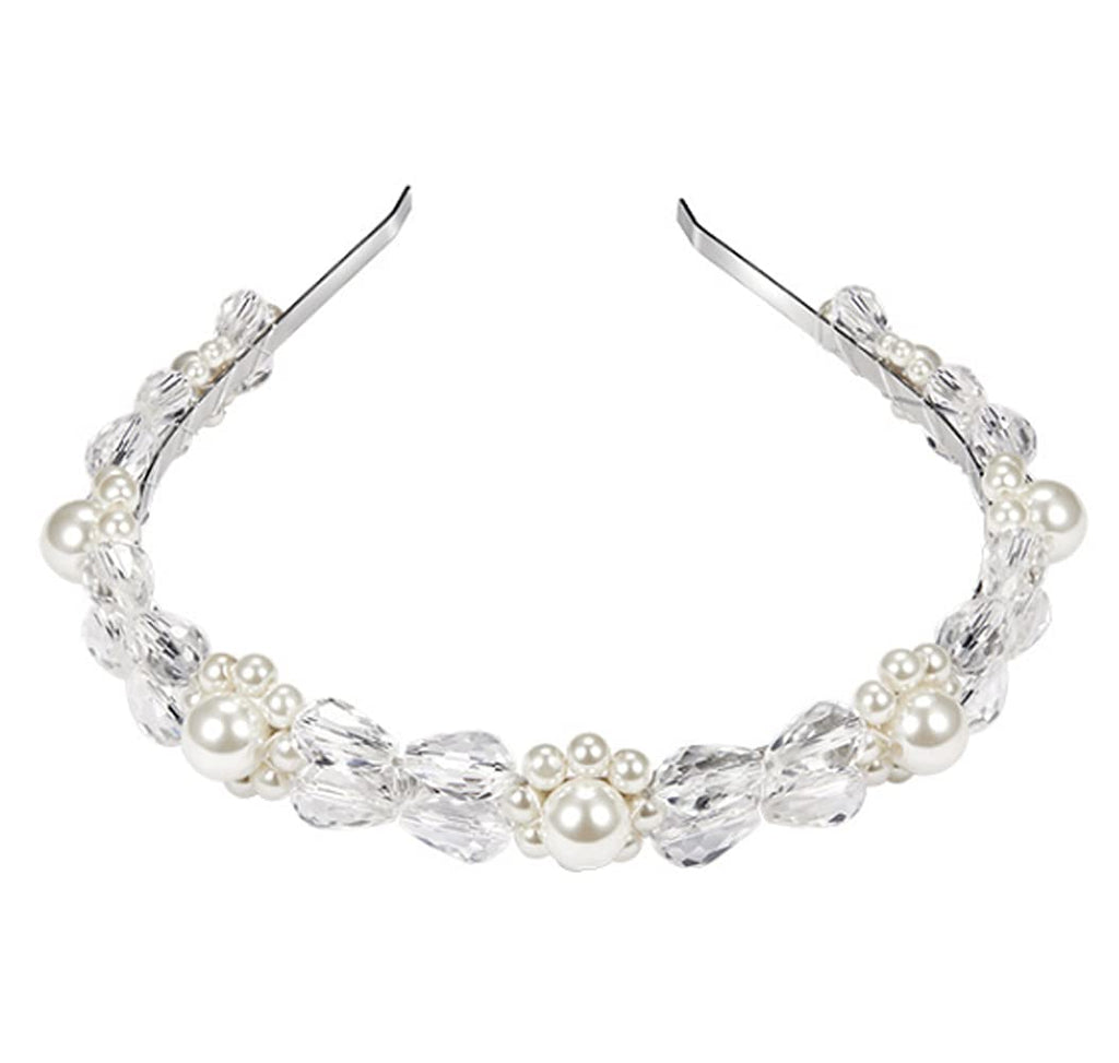 [Australia] - Bamboopack 1 Pack Women Crystal Pearl Headband Crystal Embellished Headband Glitter Hairband Headwear Hair Accessories for Daily Party Wedding 