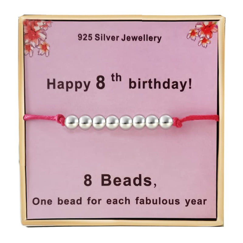 [Australia] - Birthday Gifts for 8th Girls Silver Beads Bracelet Presents Cards for 8 Years old Little Girl Jewellery Gift Ideas 