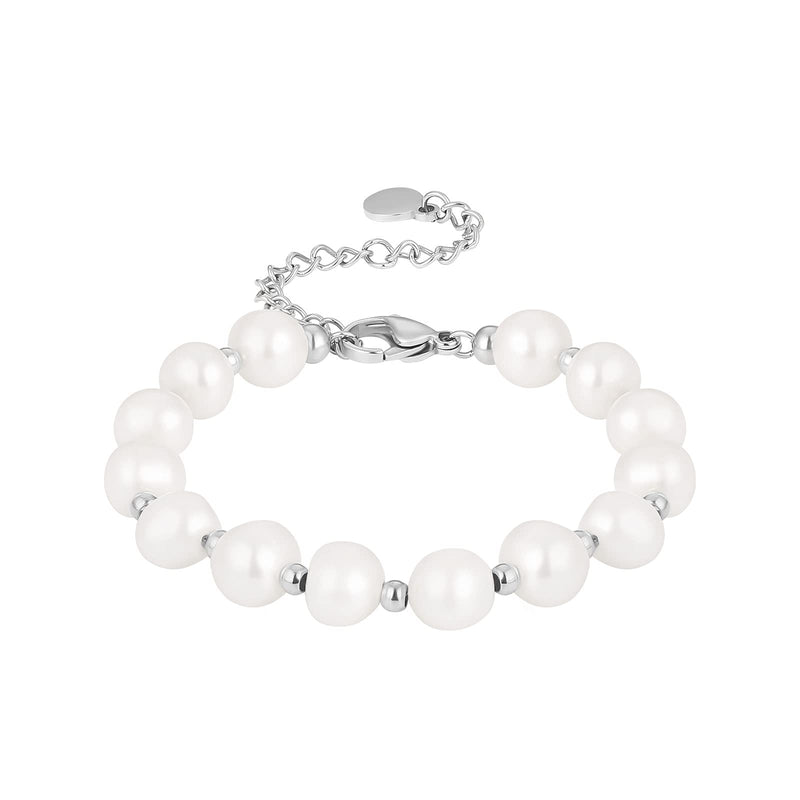 [Australia] - KRKC 8-10mm Freshwater Pearl Bracelets, Stainless Steel, 18K Gold/White Gold Plated, Dainty Jewelry for Women and Girls, Length 8-8.5 inch Platinum Freshwater Pearls 