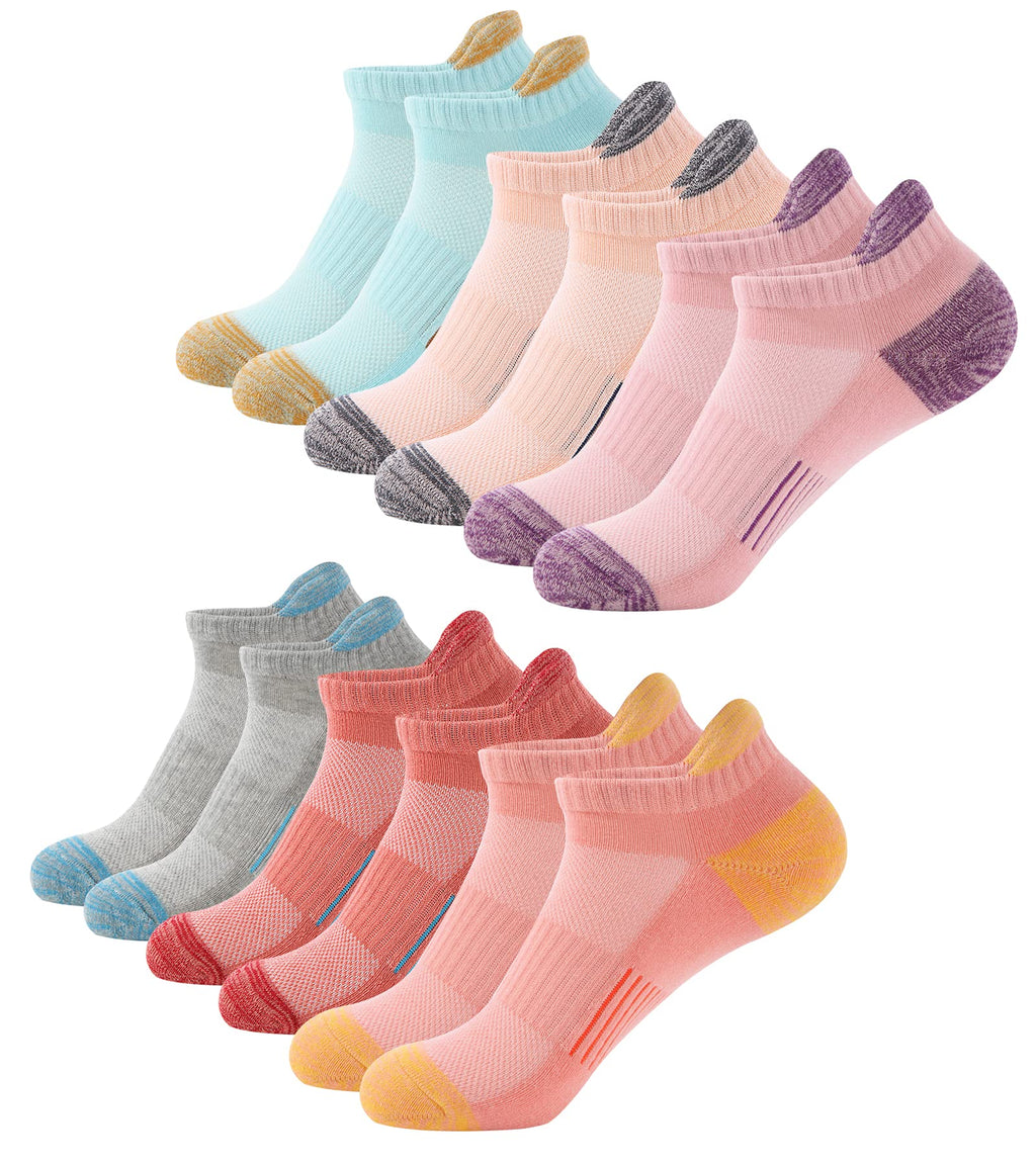[Australia] - Trainer Socks Womens 6 Pairs Cushioned Sports Socks for Women Cotton Breathable Cushion Running Socks Ladies Casual Nonslip Ankle Athletic Socks Multicolor 6 Pairs 3-5 