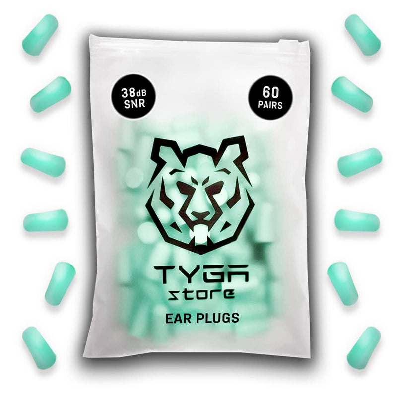 [Australia] - TYGA Soft Foam Earplugs, 60 Pairs, 38dB SNR, Highest Noise Cancelling for Sleeping, One Size for Snoring, Studying, Travel, Motorcycle, Loud Noise Etc - Mint Green 