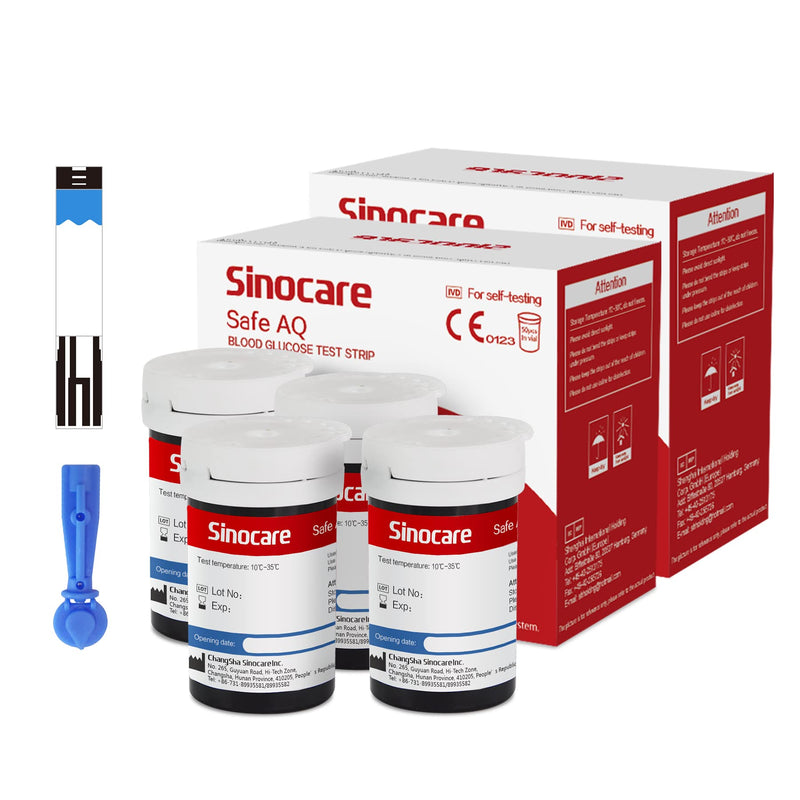 [Australia] - Sinocare 100pcs Blood Glucose Test Strips & 100pcs Lans. for Safe AQ Smart and Safe AQ Voice (Safe AQ Strips- 100) 100pcs AQ Blood Sugar Test Strips 