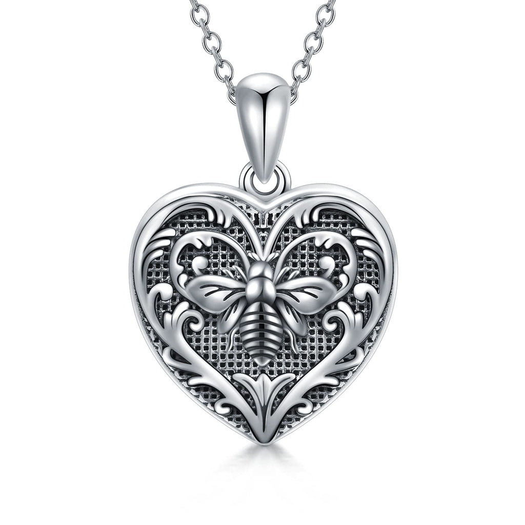 [Australia] - SOULMEET Sterling Silver Honey Bee Heart Locket Necklace Holds Picture Photos Pendant Necklace for Women Girls 