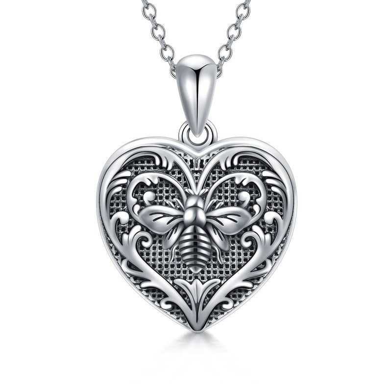 [Australia] - SOULMEET Sterling Silver Honey Bee Heart Locket Necklace Holds Picture Photos Pendant Necklace for Women Girls 