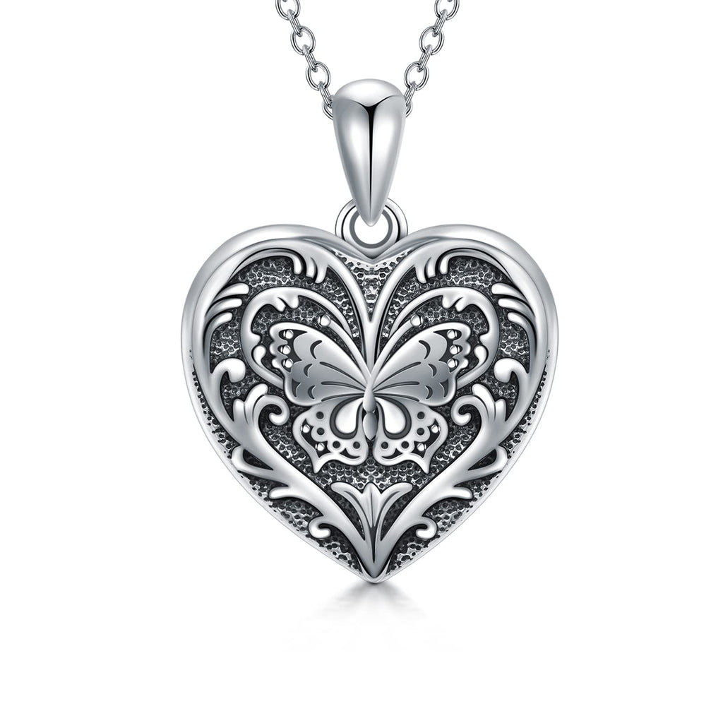 [Australia] - SOULMEET Sterling Silver Butterfly Heart Locket Necklace Holds Picture Photos Pendant Necklace for Women Girls 