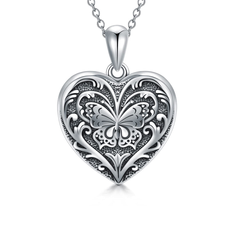 [Australia] - SOULMEET Sterling Silver Butterfly Heart Locket Necklace Holds Picture Photos Pendant Necklace for Women Girls 