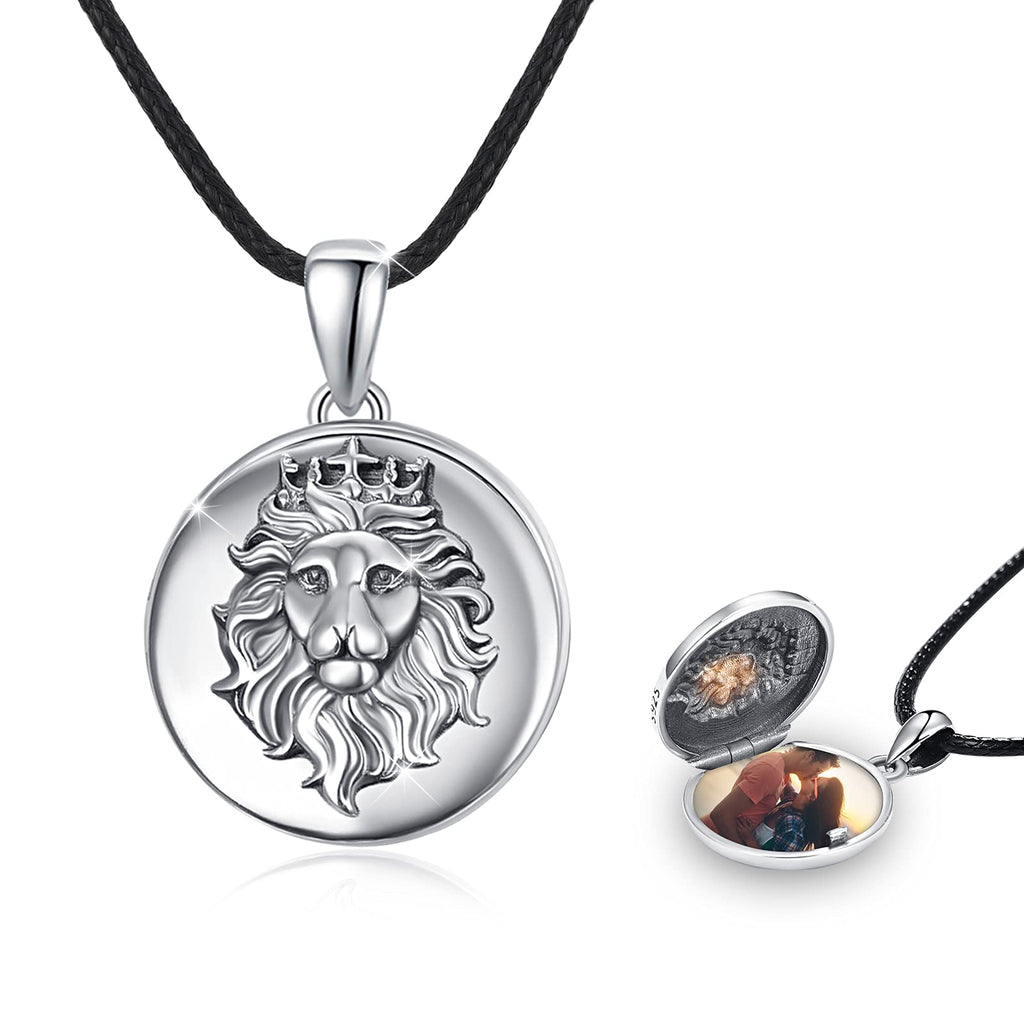 [Australia] - Men Locket Necklace 925 Sterling Silver Lion Photo Lockets for Pictures Photo Pendant Locket for Girls WomenMom Daughter Grandmother Family Locket 