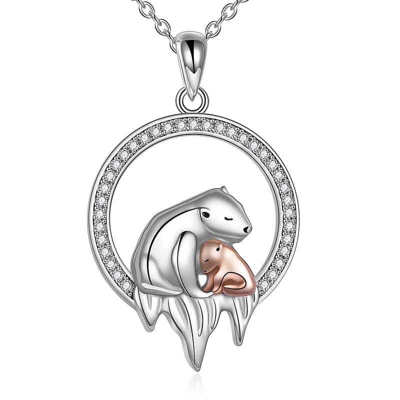 [Australia] - YFN Bear Necklace Sterling Silver Polar Bear Mama Bear Pendant Jewellery Gifts for mother daughter 