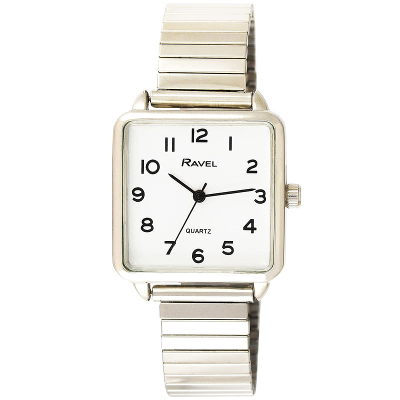 [Australia] - Ravel Women's Classic Square Everyday Watch with Clear Numbers Stainless Steel 