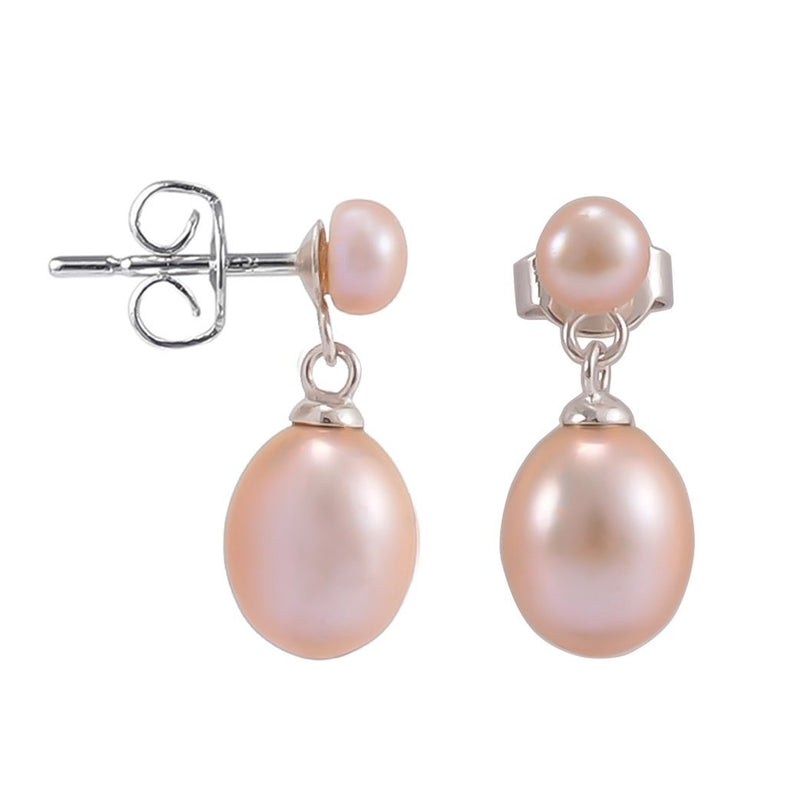 [Australia] - Jo & Co. Sterling Silver Freshwater Pearl Earring, Stud and Drop Earrings, Natural Pink 