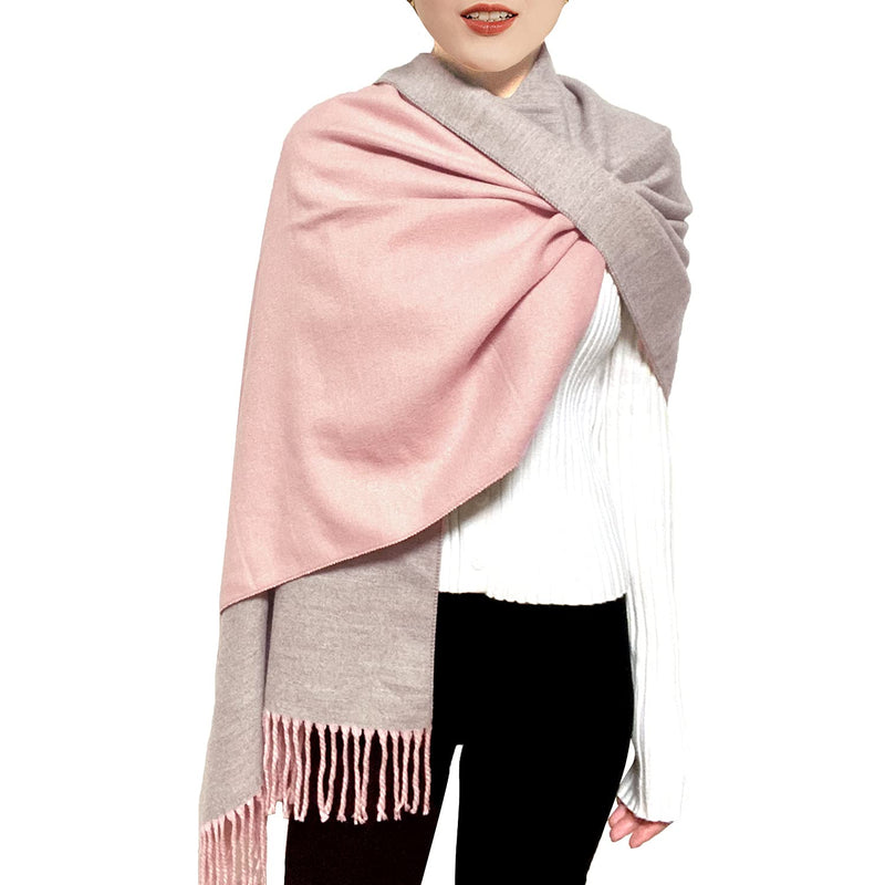 [Australia] - ehsbuy Cashmere Scarfs For Women Soft Pashmina Shawls And Wraps Reversible Long Large Winter Warm Thick Ladies Scarves With Tassel For Weddings Womens Gifts Pink & Grey 