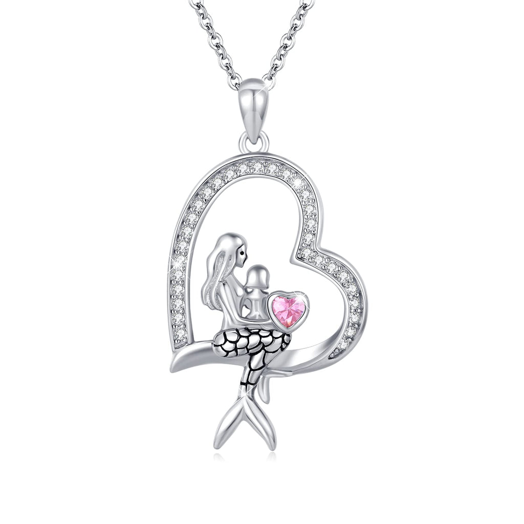 [Australia] - Mermaid Necklace 925 Sterling Silver Heart Mermaid Mother and Daughter Necklace Mermaid Jewellery Gifts For Women Girls 