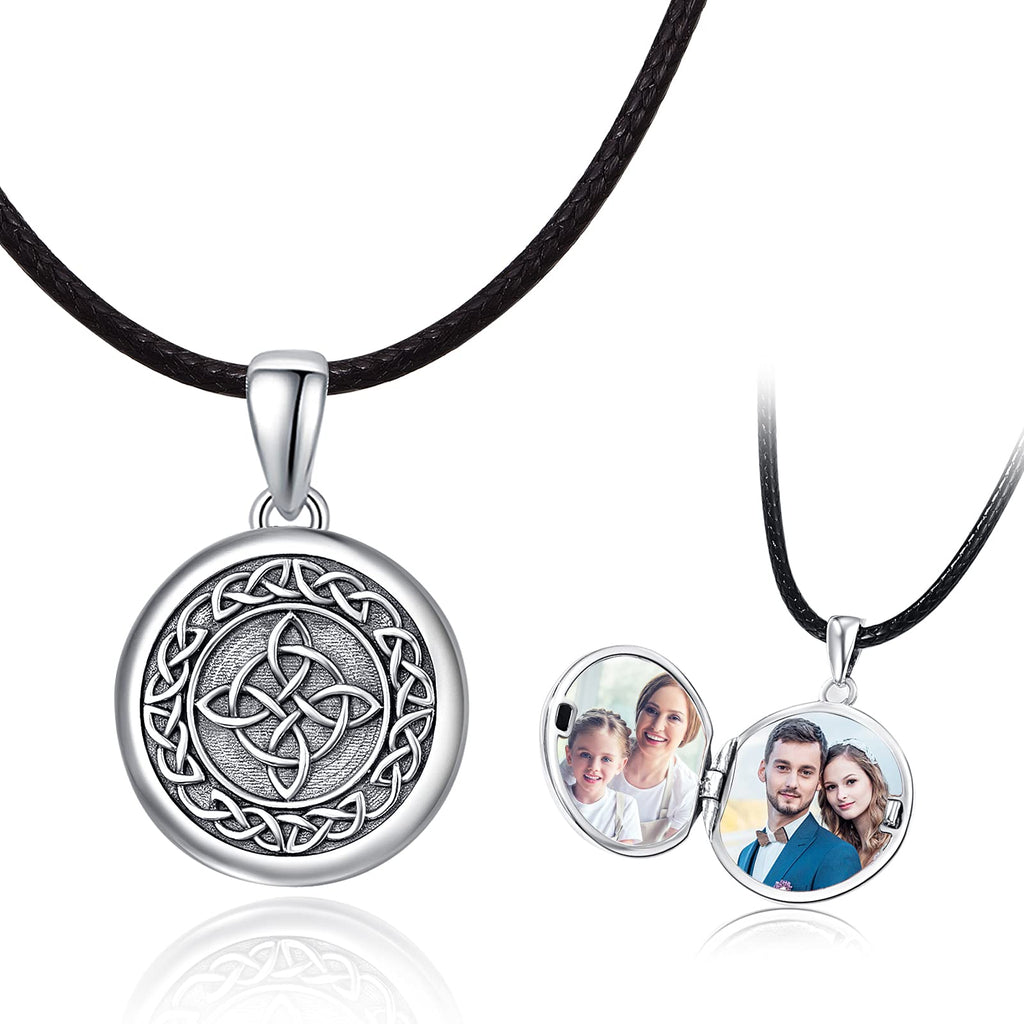 [Australia] - Lockets Necklace 925 Sterling Silver Celtic Knot Pendant Photo Locket Necklace for Women Vintage Oxidized Celtic Jewellery Gifts for Mom Grandmother Birthday Anniversary 