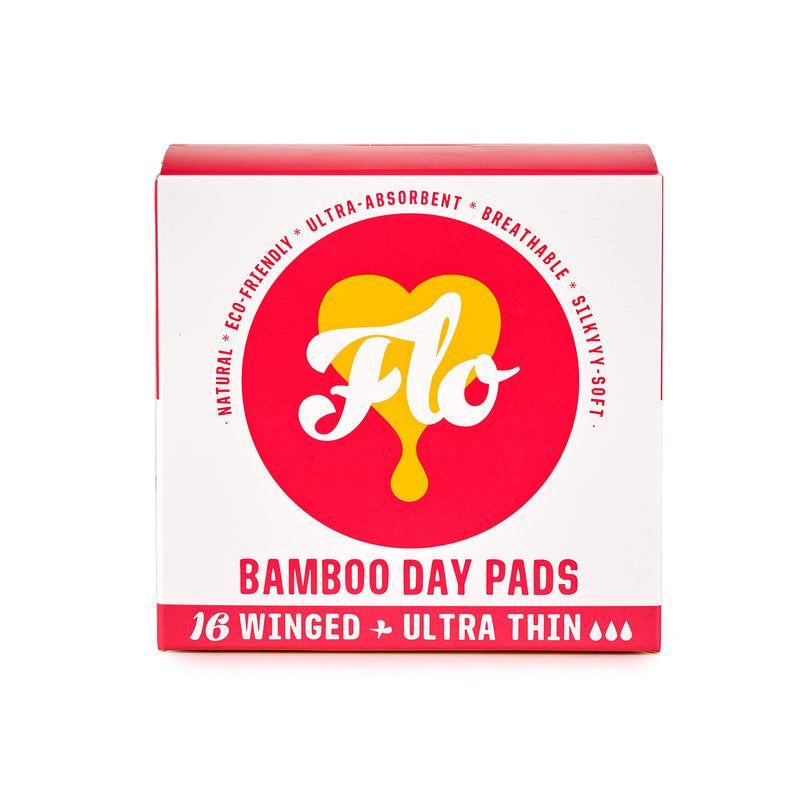 [Australia] - FLO Organic Bamboo Sanitary Pads with Wings - Silky Soft, Ultra- Absorbent Biodegradable - Ultra-Thin Day Pads Pack - 16 Count 