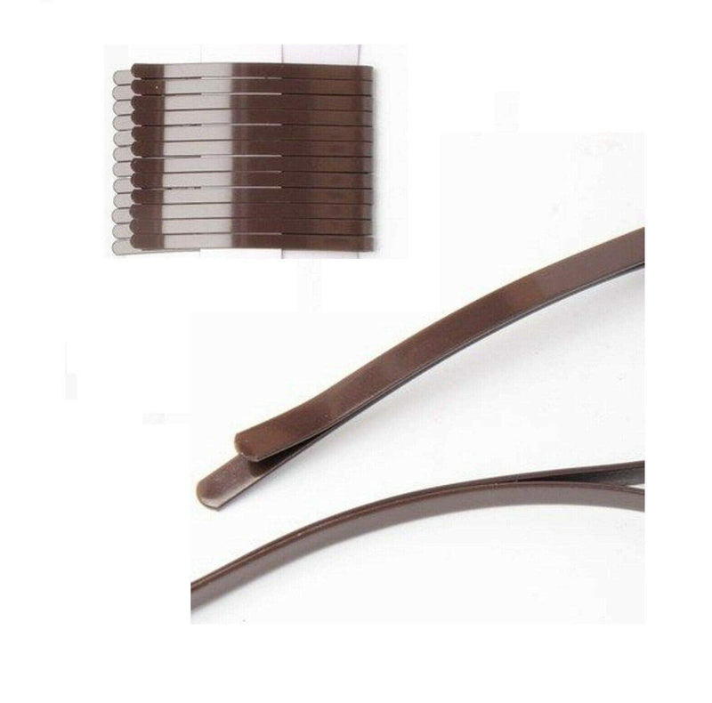 [Australia] - Mytoptrendz® Set of 12 Pcs Bobby Pins Thick Wide Curved Top Strong Large Hair Pins Metal Grip Slides (Plain All Brown-60mm) 