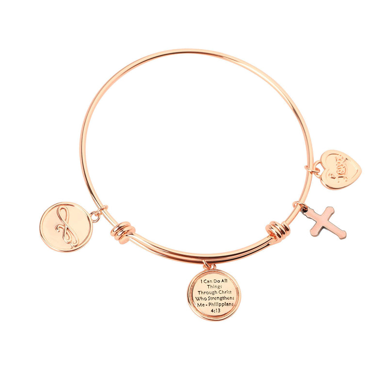 [Australia] - Christian Bracelet I Can Do All Things Through Christ Who Strengthens Me Philippians 4:13 Expandable Rose Gold Bangle Religious Jewelry Inspirational Gift 