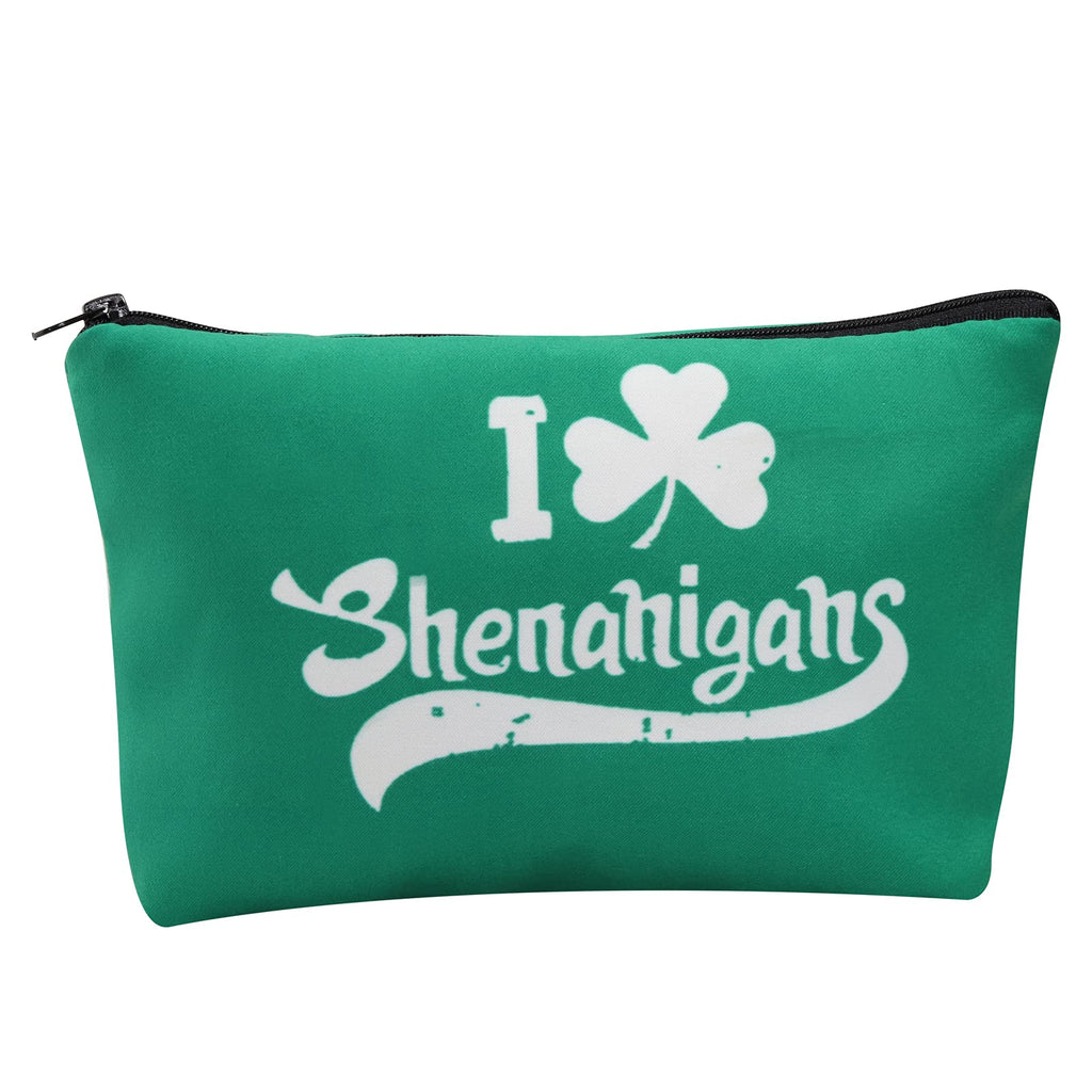 [Australia] - LEVLO Funny Irish Clover Green Cosmetic Make Up Bag St Patricks Day Gift I Clover Shenanigans Makeup Zipper Pouch Bag For Friend Family, I Clover Shenanigans, 