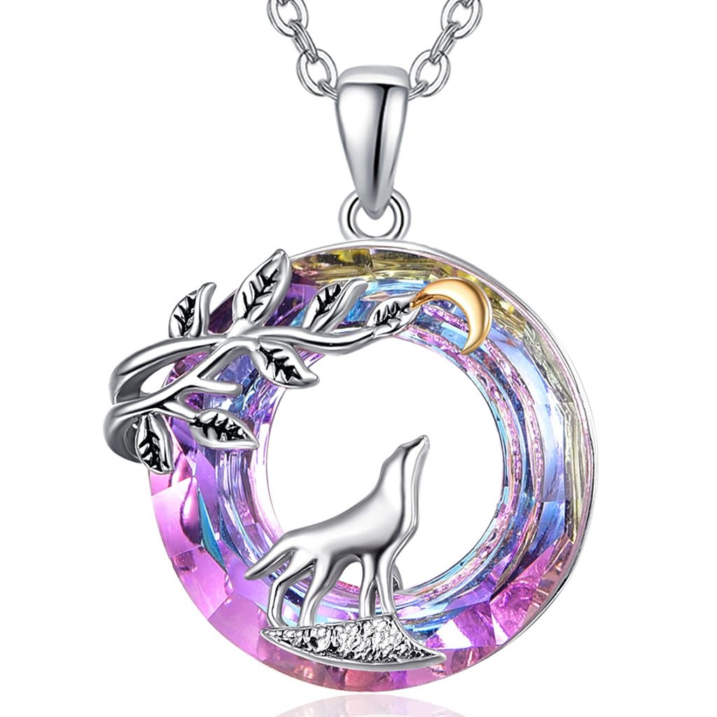 [Australia] - 925 Sterling Silver Crystal Pendant Necklace Sloth Jewellery for Women Girlfriend Wife Ladies Girls wolf 