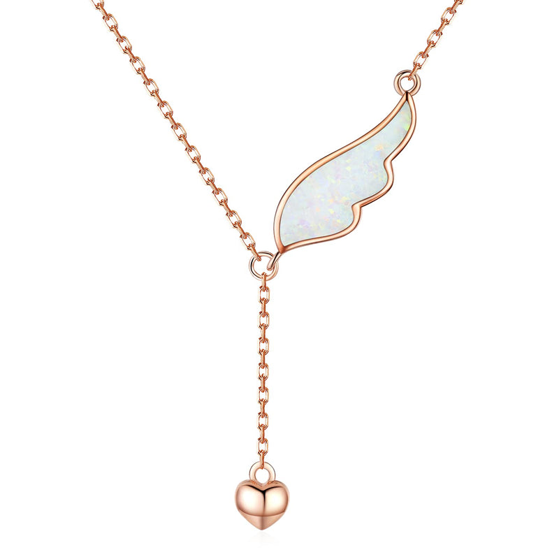 [Australia] - KINGWHYTE Angel Wing Necklace for Women 925 Sterling Silver Opal Necklace Jewellery Gifts for Women Girls Mum Daughter 