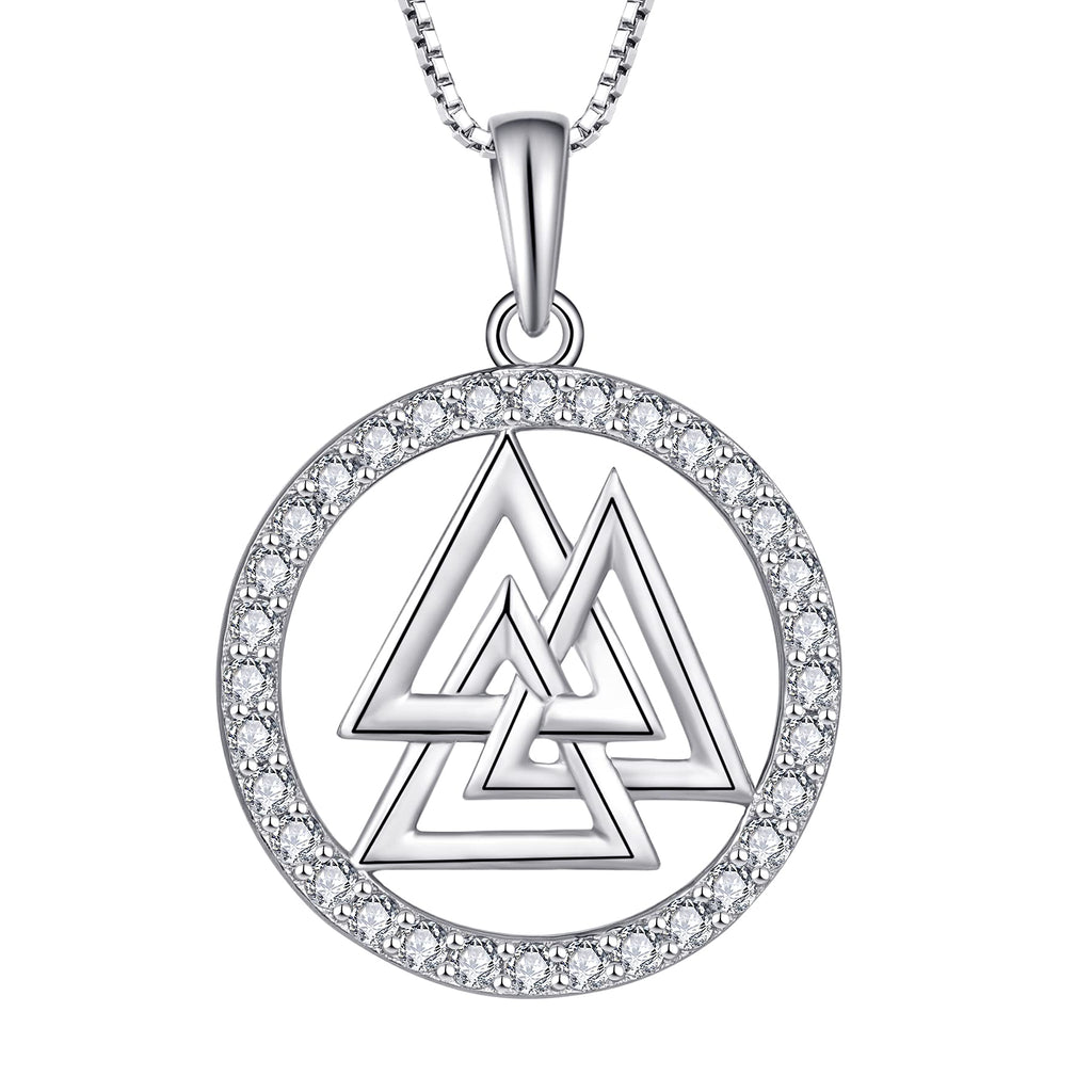 [Australia] - JO WISDOM 925 Sterling Silver Viking Odin Valknut Pendant Necklace for Women Rhodium Plated 